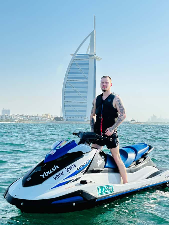 Dubai: Jet Ski Tour of Burj Al Arab with Photos - Riding out toward Burj Al Arab: the iconic hotel from the Persian Gulf