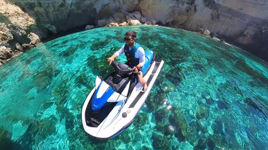 From Mellieħa: Comino, Blue Lagoon, and Gozo Jet Ski Tour - Blue Lagoon and Crystal Lagoon: the colors look different when you’re moving