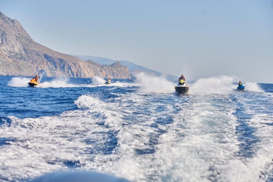 Kolymvari - Afrata & Menies Jet Ski Safari - How the Boat-Guide System Works (and Why It Helps First-Timers)