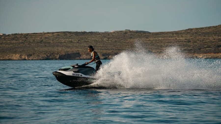 Mellieha: Jet Ski Rental with Safety Boat - New Sea-Doo GTX Models, Real Speed Control, and a Clean Setup